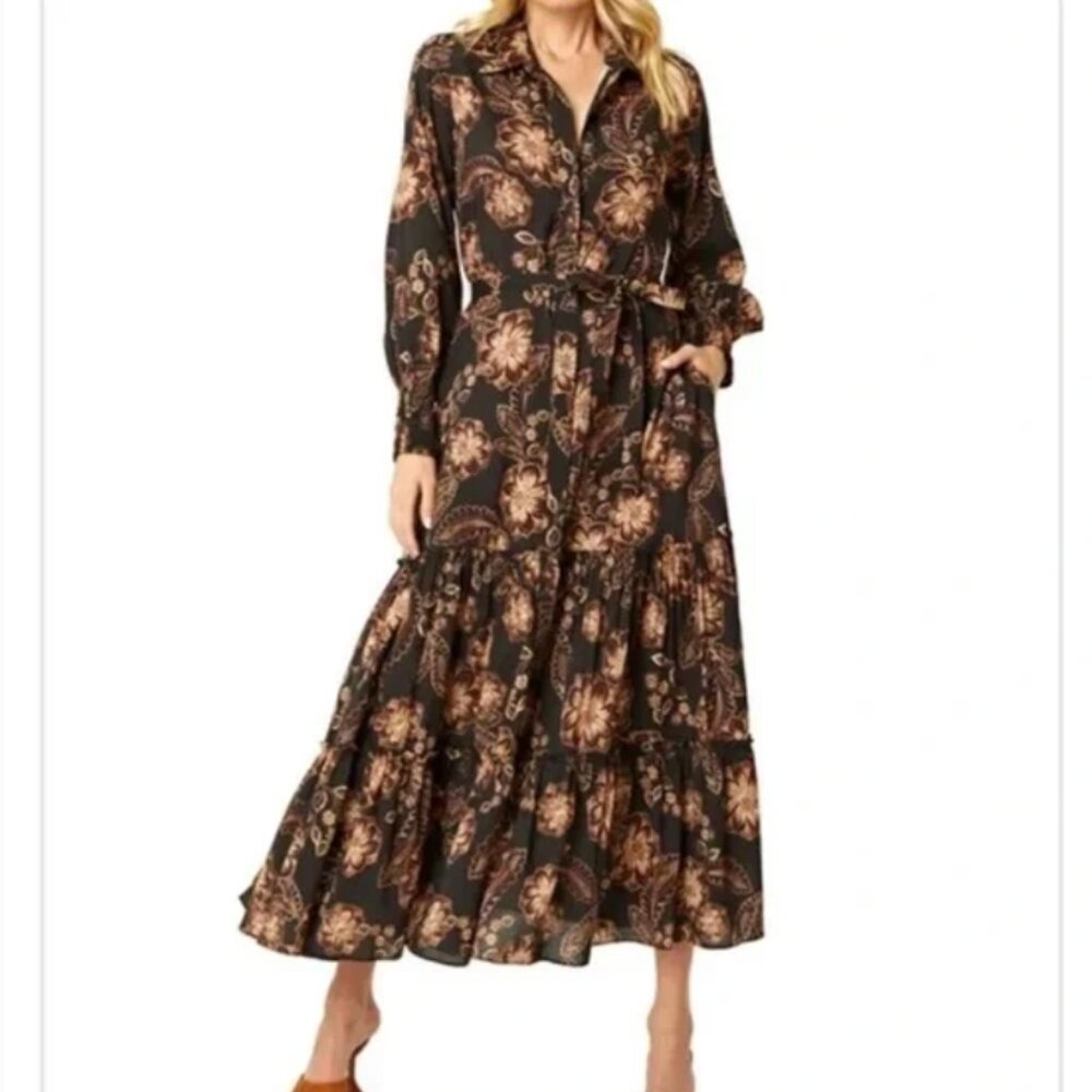 Misa Los Angeles esmee midi floral dress brown XS.